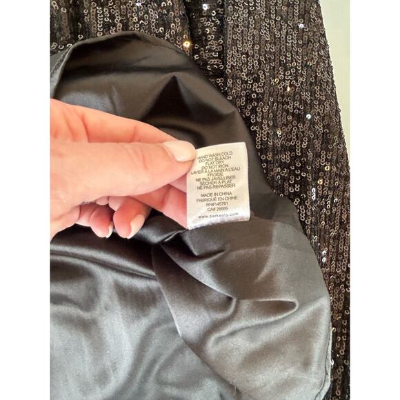 Parker sequin black mini cocktail dress size 0 collar long sheer sleeve tie fron - Picture 10 of 12